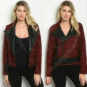 WOMENS  RED BLACK CHECKERED JACKET FALL WIN